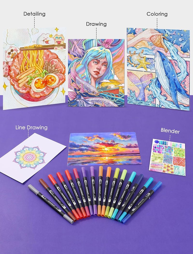 TOSHARE Art Markers Pens Dual Tip Coloring Markers Set with Brush & Fine Nib for Adult Coloring Book Christmas Gifts Professional Calligraphy & Drawing Art Supplies Kit for Adults (72 Colors) - Image 4